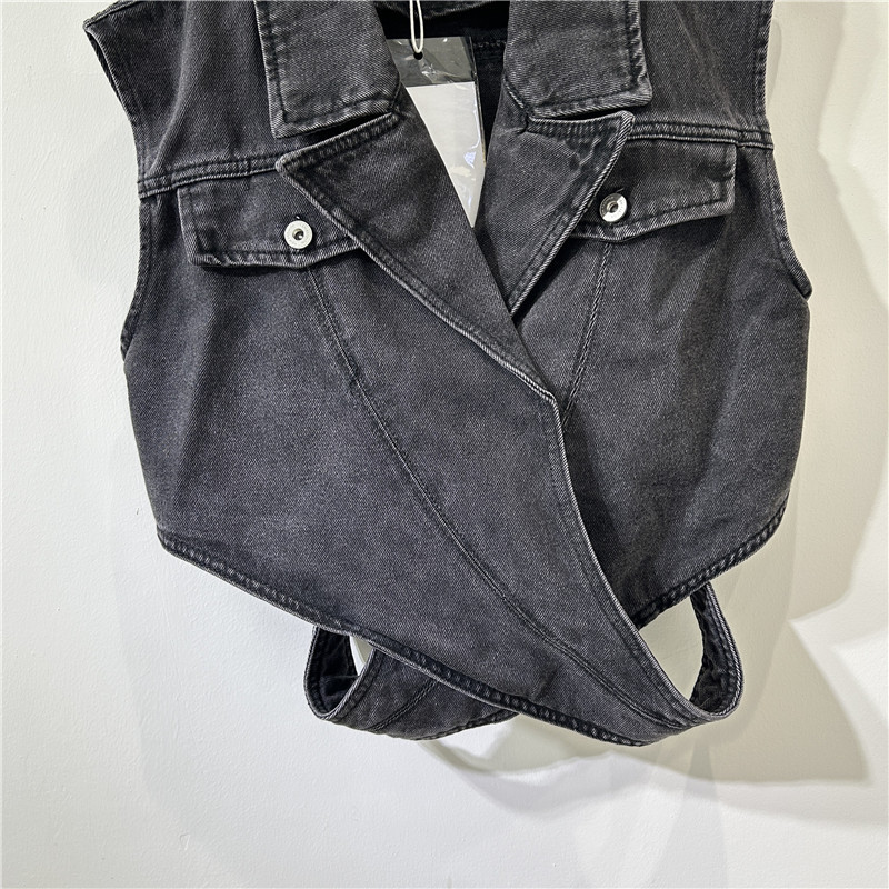 Estación europea de nicho de moda bajo el diseño de la correa cruzada de la sensación de irregularidad de moda extranjera de cintura vaqueros chaleco