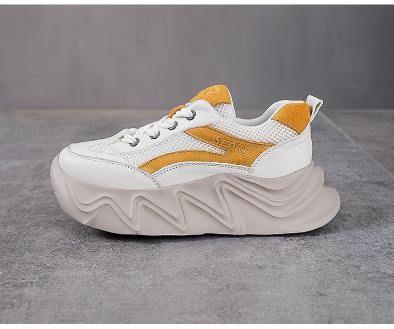 Giày sneaker chunky đế dày da bò cho nữ phối màu cổ điển — Màu đen chi tiết 14