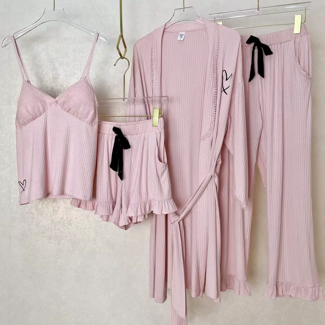 (Cross-border trading), lace set, pijama, top with cups, Amazon, 4 piece set