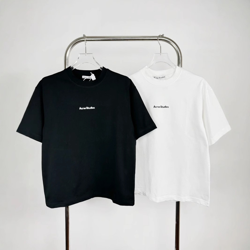 Cross-Border New Classic Ac Letter Embroidered Short-Sleeved Black and White Basic American Spring and Summer Casual T-Shirt Round Neck for Men