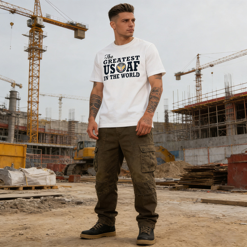 Okonwko Thick American Retro Military Style T-Shirt Usaf Air Force Round Neck Printed T-Shirt