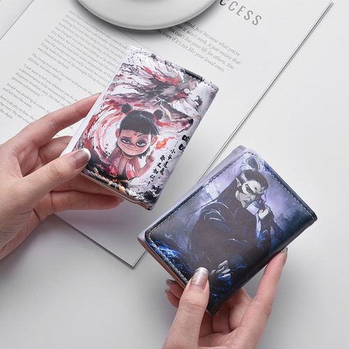 Nezha Aobing themed wallet, short style, children's multi-card slots, cartoon coin purse, large capacity, primary school student card holder, unisex