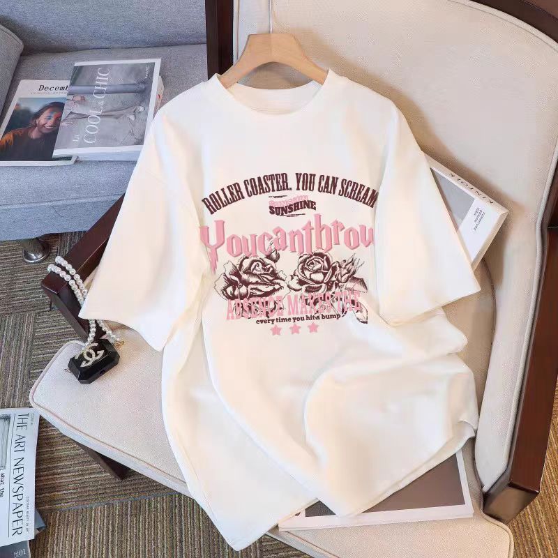 アメリカンレトロピュアコットン半袖Tシャツレディース2025年夏新作人気夏Tシャツルーズ|undefined