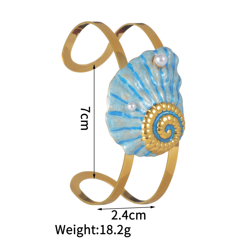 27g Weight PVD Coated Gold Plating Process 18K Real Gold Plated Plating Material Stone-Free Inlay Material Bangle Classification 1 Piece Quantity Casual, Holiday, Street Occasion 304 Stainless Steel Material Scallop, Conch Pattern Women's Gender Retro, Marine Style Style Waterproof Non Tarnish, Plating Craft PVD Coated Real Gold Plated Scallop Conch 304 Stainless Steel Retro Marine Style Waterproof Non Tarnish 304 Stainless Steel Bangle 4