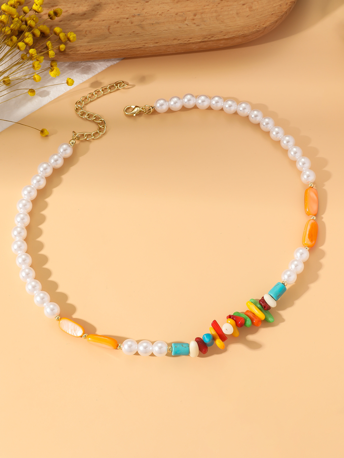 Pearl And Mixed Bead Necklace For Women Niche Coral Design_voghion.com