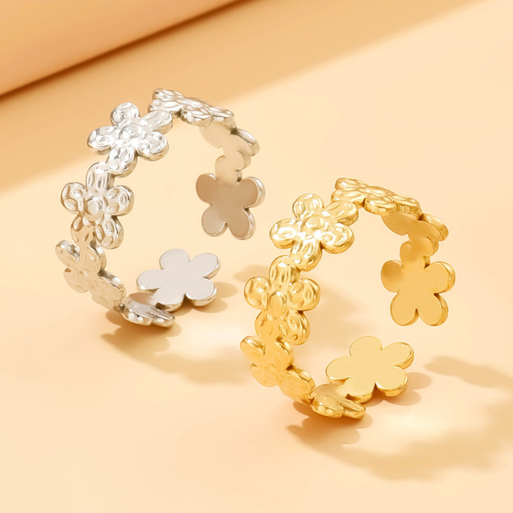 Stainless steel bracelet online celebrity high-grade open ring female Mori flower adjustable ring hydraulic titanium steel ring