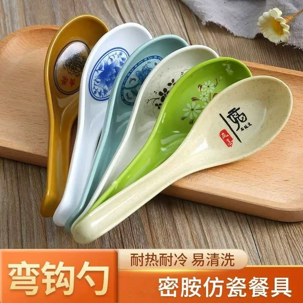 melamine tableware spoon hook spoon kung fu spoon long handle spoon noodle soup spoon imitation ceramic strip soup spoon restaurant tableware