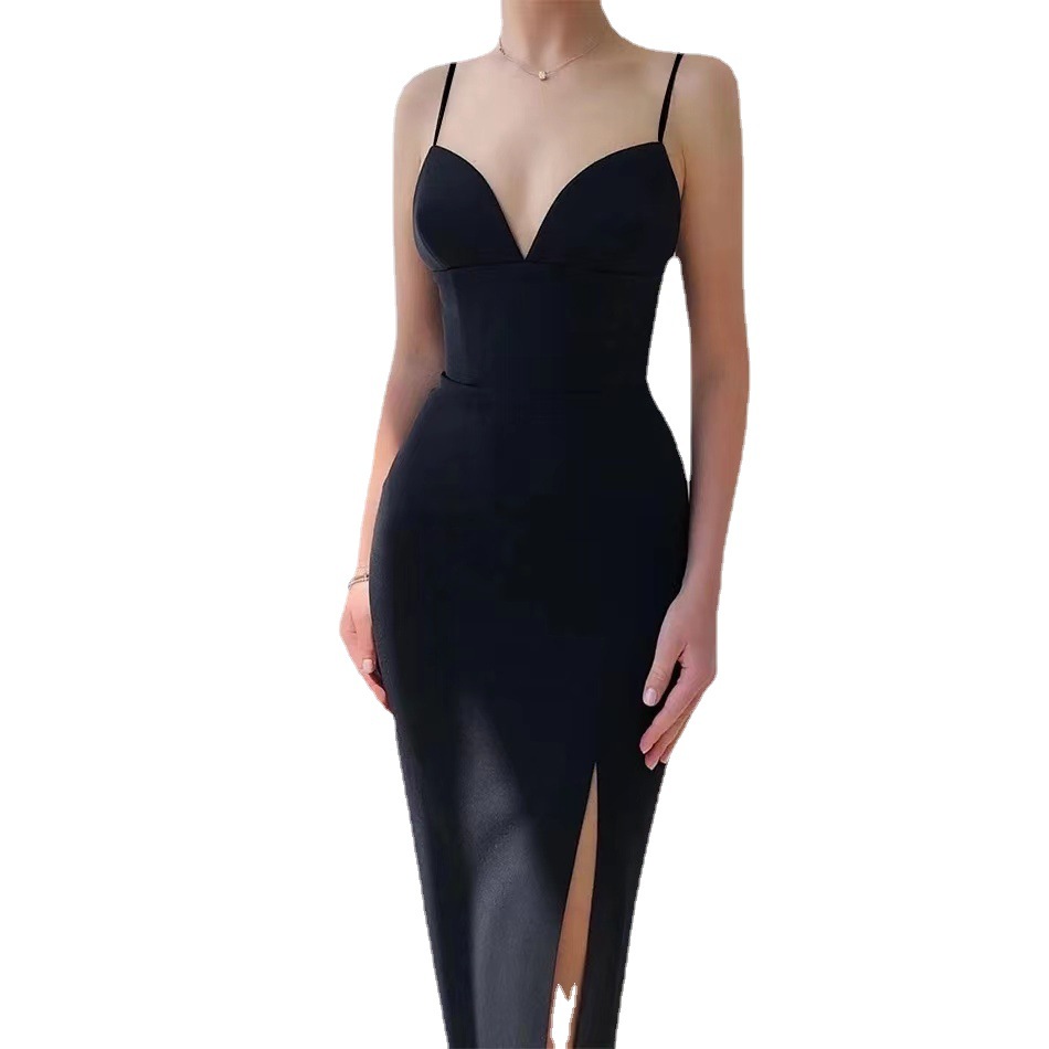 Amazon Comercio exterior satén vestido de noche traje formal simple sexy hendidura