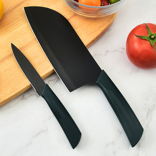 In stock wholesale internet celebrity emerald green handle spray black paint kitchen sharp large kitchen knife small peel fruit knife set