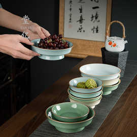 陶瓷水果盘中式复古开片可养壶承干泡盘家用客厅零食坚果小果盘