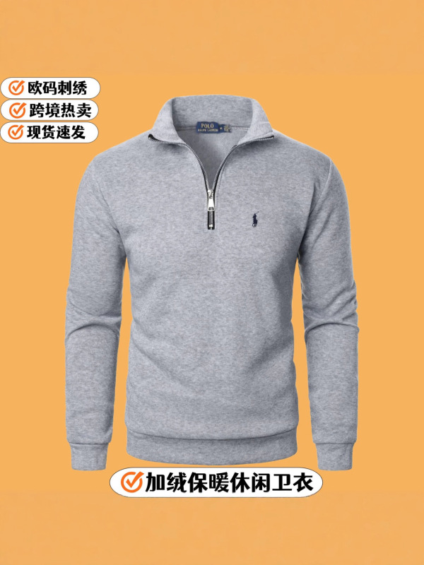 跨境新款男士立领半拉链休闲卫衣刺绣小马rlPOLO时尚套头长袖上衣|undefined