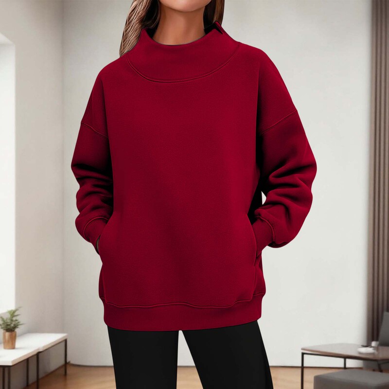 Cross-Border 2025 European and American Women's Sweatshirts Long-Sleeved High-Neck Pullover Sweatshirts Casual Sweatshirts Plus Fleece Tops for Women