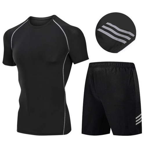 Two-piece quick-dry outfit for men: fitness and workout tight-fitting underwear set, sweat-wicking training wear—includes a vest and top, perfect for running and cycling.
