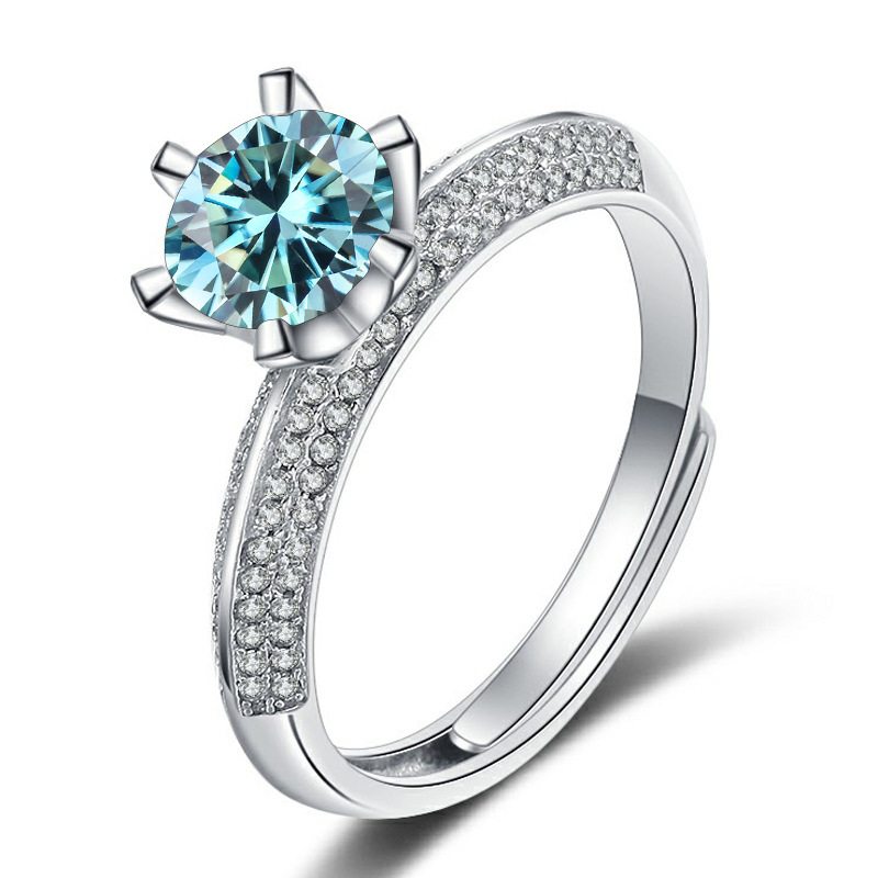 Color transfronterizo de un quilate S925 plata anillo de piedra de mozan, mitad de la pared de la montaña puede ajustar el anillo para hombres y mujeres