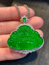 冰种正阳绿佛公翡翠吊坠18k金镶嵌缅甸天然a货帝王绿满绿玉佛挂件