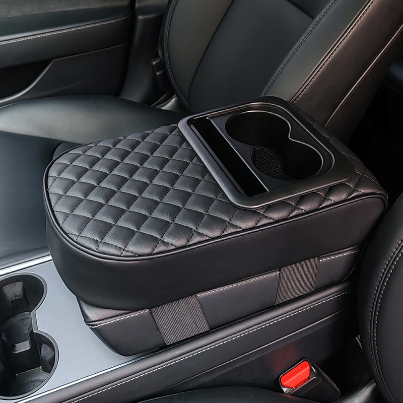 Universal Universal Car Armrest Box Pad with Cup Holder (Armrest box pad) - black-upgraded-cup-holder-4-riser-pad-embroidered-352175