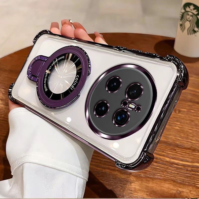 Suitable for Huawei Mate80 Four-Corner Anti-Fall Airbag Phone Case with Lens Film and Magnetic Stand, Full Coverage Wholesale Case