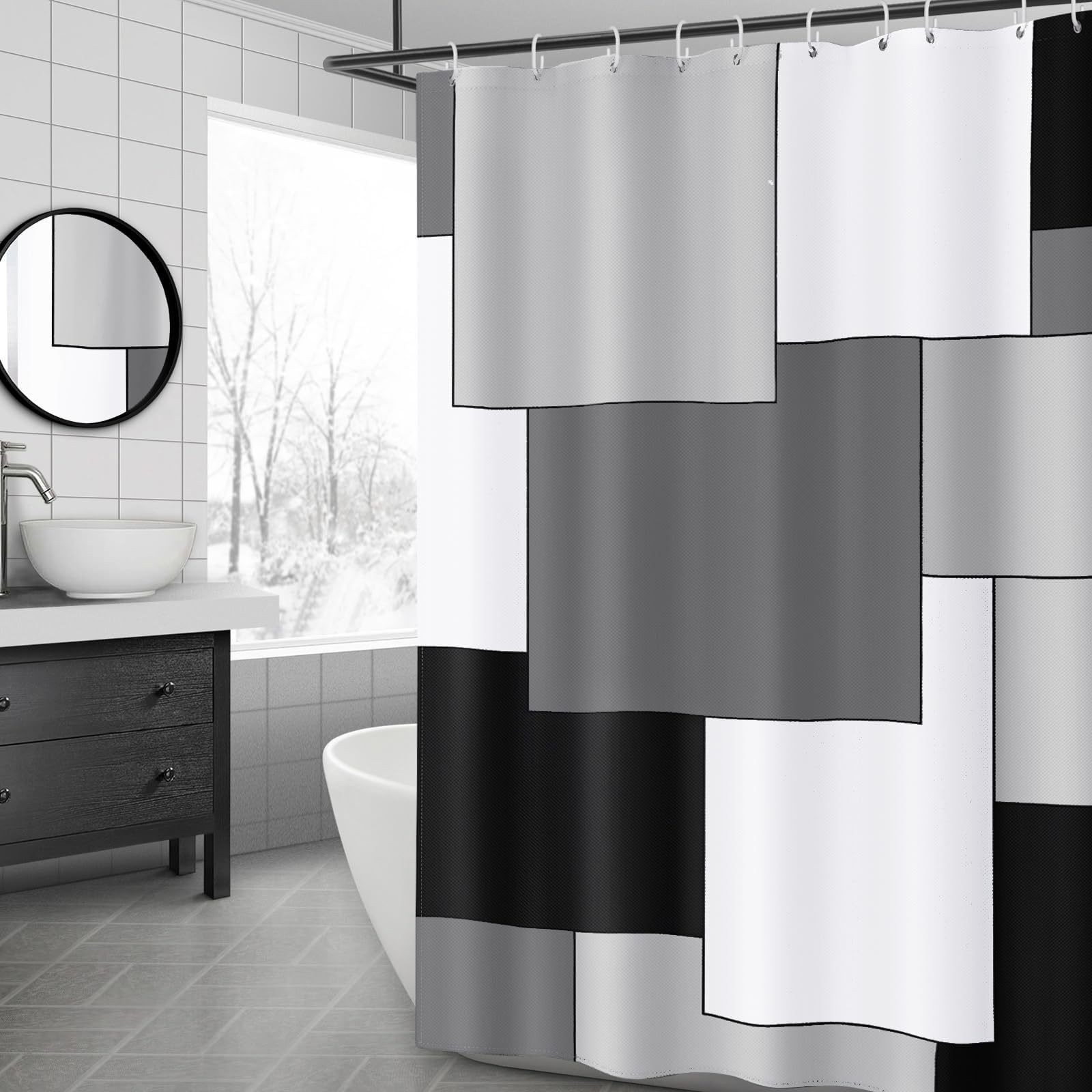 Bathroom Shower Curtain, Standard Geometric Modern Shower Curtain Set, Durable Polyester Bathroom Curtain for Hotel and Bathtub