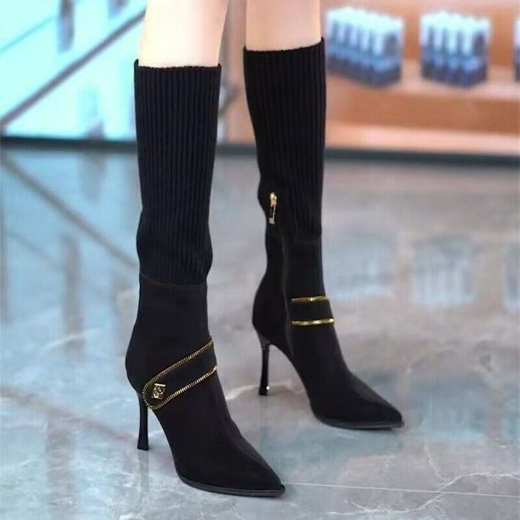 Trendy Two-Way Winter New High-Heeled Boots, Autumn New Boot Socks, Pointed Toe New Long Boots