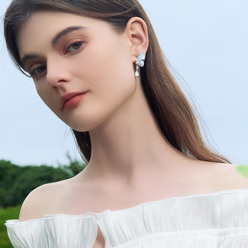 Ice Crystal Butterfly Pearl Earrings With 925 Silver Needle_voghion.com