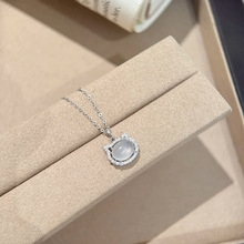 白玉髓小猫咪项链女925纯银甜美可爱锁骨链小众百搭款首饰品