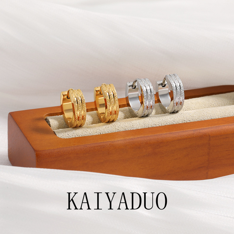 Korean ins style simple new niche double-line frosted ear buckle fashion personalized gold-plated titanium steel high-grade earrings