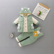 冬季宝宝棉衣套装加厚01岁新生婴儿衣服三件套男秋冬装棉袄背带裤