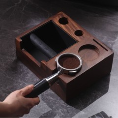 8-in-1多機能ウォールナットコーヒーノックボックス、オールインワンコーヒープレスパウダーホルダー、取り外し可能な廃棄物パウダーボックス