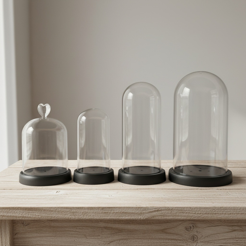 Flor inmortal cubierta de vidrio cubierta de acrílico cubierta de plástico transparente semicircular flor seca base a prueba de polvo con lámpara DIY material