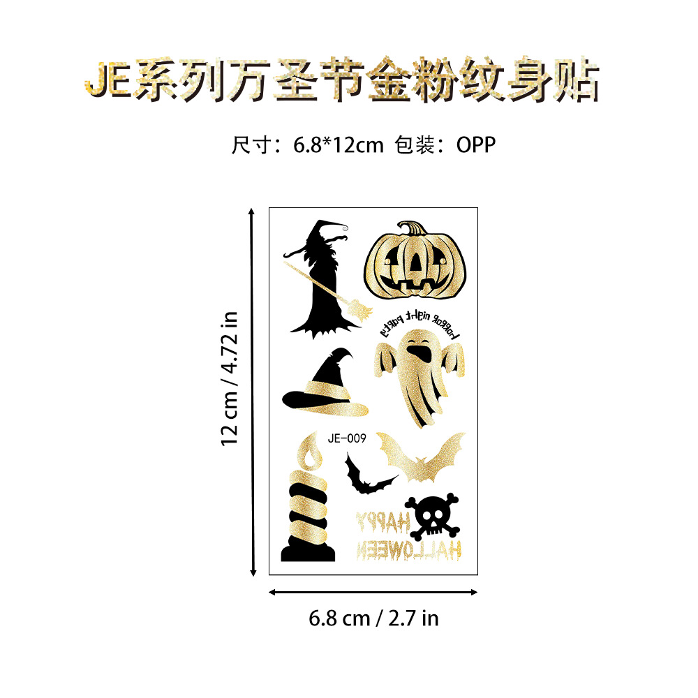 Tatuajes Temporales Faciales de Halloween de Papel de Transferencia de Agua, Estampado Dorado para Halloween image 14
