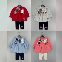 外贸女宝宝童裙2025秋冬款纯棉公主裙蝴蝶结褶边韩版连衣裙长袖套