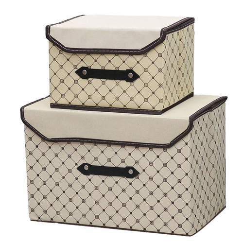 Beige plaid cotton and linen fabric storage box miscellaneous storage box covered underwear storage box foldable storage box