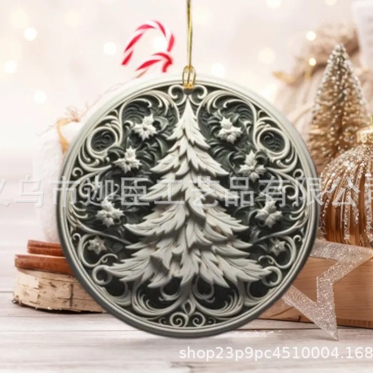 クロスボーダー起爆クリスマスストラップパーティーペンダントサンタクロース漫画クリスマスツリーペンダントアクリル円形平面|undefined