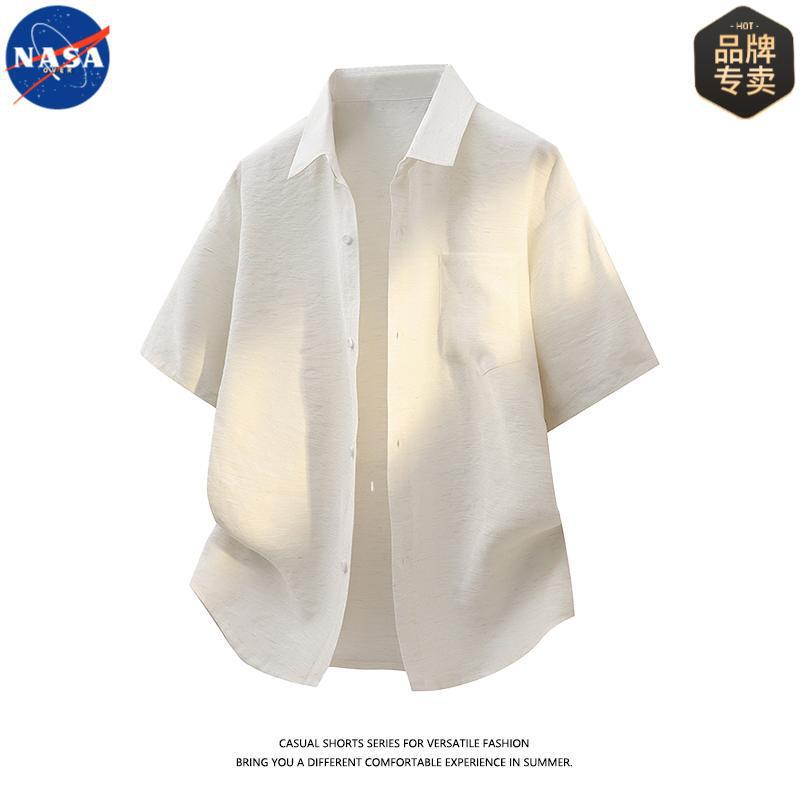 Nasa Brand High-Quality Ice-Feel Breathable Linen Short-Sleeved Shirt for Men, Summer Simple Solid Color Casual Top Trendy Nasa Brand High-Quality Ice-Feel Breathable Linen Short-Sleeved Shirt for Men, Summer Simple Solid Color Casual Top Trendy
