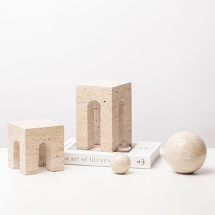 Modern Chinese creative yellow cave stone stool decoration soft decoration Model Room square Geometric arch home decoration