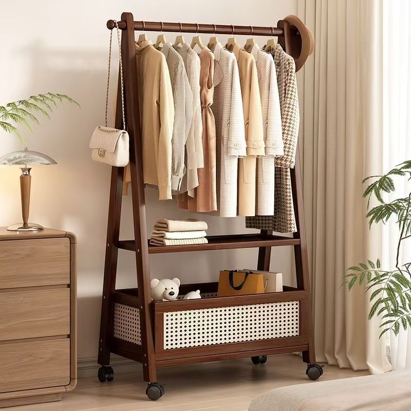Clothes Rack for Home Use, Simple Indoor Storage Rack, Small Movable Coat Rack, Floor-Standing for Bedroom