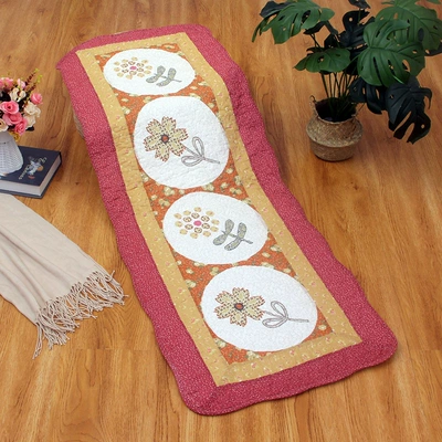 Anti-Slip Patchwork Living Room Mat: Avtomobil döşəmə paspasları - four-golden-flowers-bedside-mat-or-car-mat-for-rear-seat-50x135cm