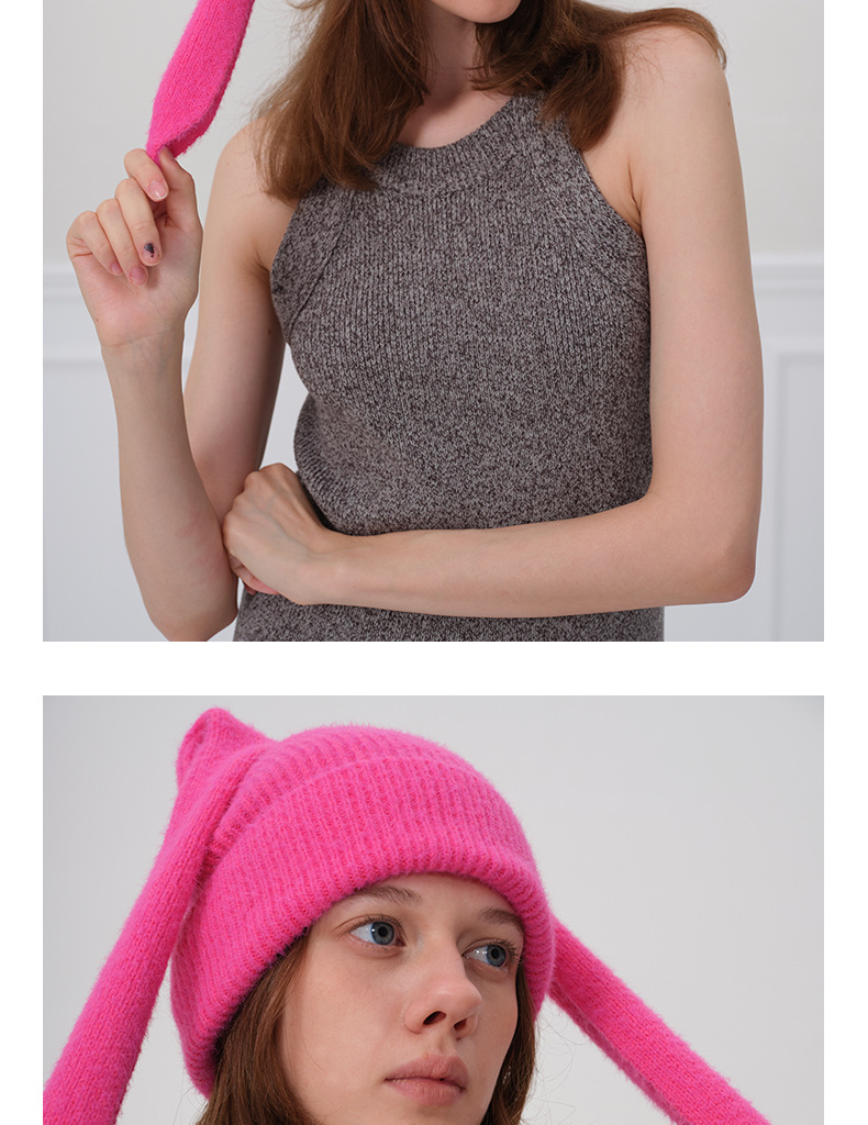 Unisex Rabbit Ears Beanie Warm Thickened Solid Colour Hat_voghion.com