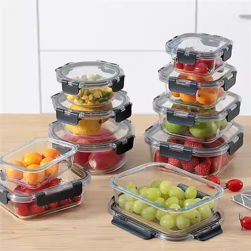 Round High Borosilicate Glass Lunch Box Microwave Oven Heatable Lunch Box Refrigerator Fresh-keeping Box Office worker Lunch Box