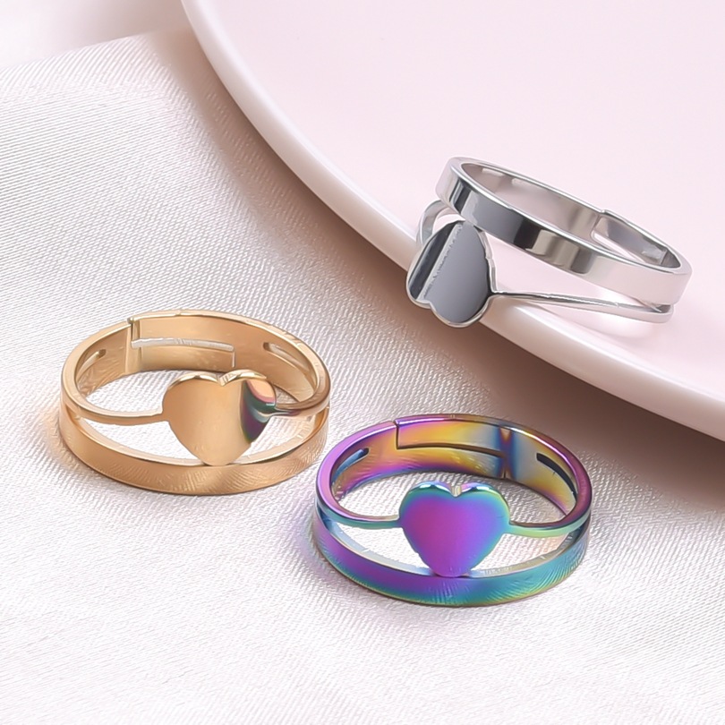 Real Gold Plated Plating Material Open Ring Classification PVD Coated Real Gold Plated 18K Gold Heart Shape 304 Stainless Steel Sweet Waterproof Non Tarnish Open Ring