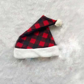 圣诞节热销装饰品红黑格子帽跨境圣诞老人帽格子成人儿童帽圣诞帽