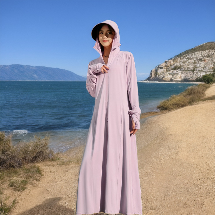 黒ゴムの日焼け止め服の長いタイプの女性の夏の紫外線防止2025の新型の氷の糸の通気性の薄いブラウスの全身の日焼け止め服|undefined