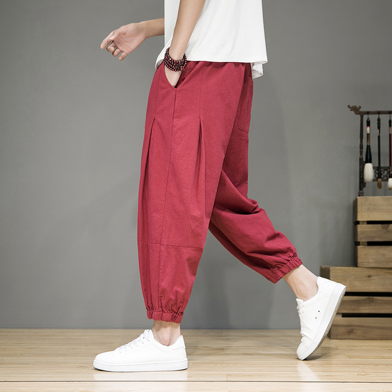Pantalon décontracté à huit ou neuf points pour hommes en été, fin, surdimensionné, ample, jambe large avec pieds bandés, carotte et Haren_voghion.com