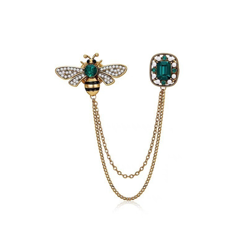 Broche de abeja con esmeralda y borla, elegante pin de insecto_voghion.com
