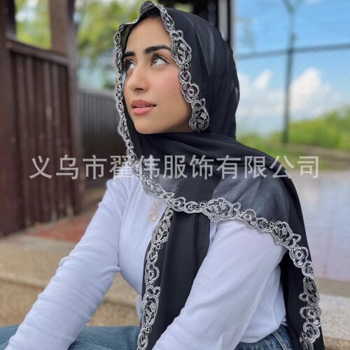 Cross-border best-selling pearls chiffon lace scarf high-quality Malaysia style shawl scarf wholesale