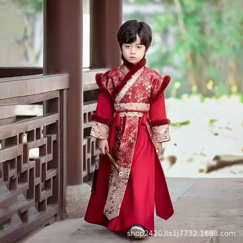 新款汉服男童冬款演出古装冬季加厚明制小男孩侠客唐装古风儿童男