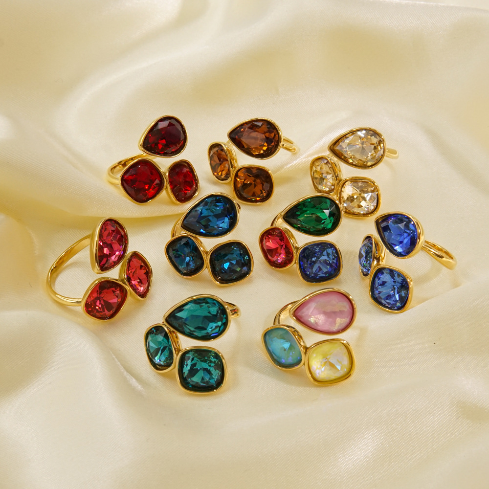 One size design ring with stone with zircon stainless steel…
