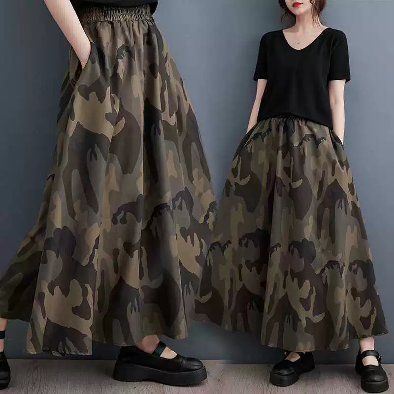 Summer clothing, camouflage skirt, Korean style, plus size, fitted