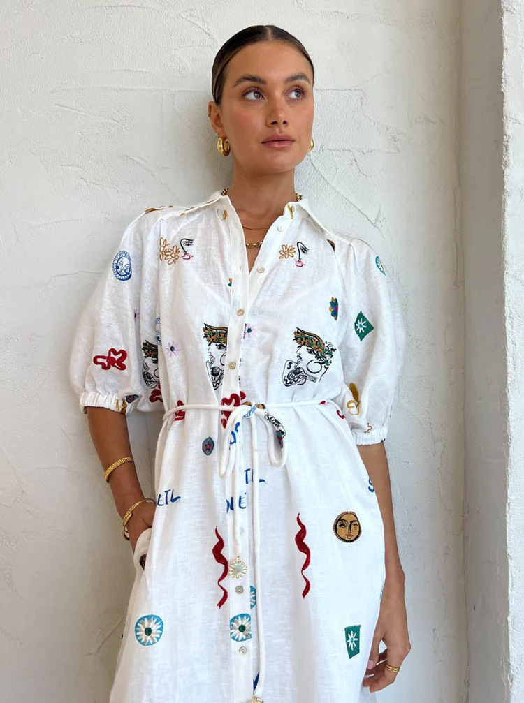 Printing, Moon, Heart Shape Pattern Summer, Spring Season Wholesale Women's Casual Classic Style Printing Moon Heart Shape Daily Turndown Short Sleeve Regular Dress