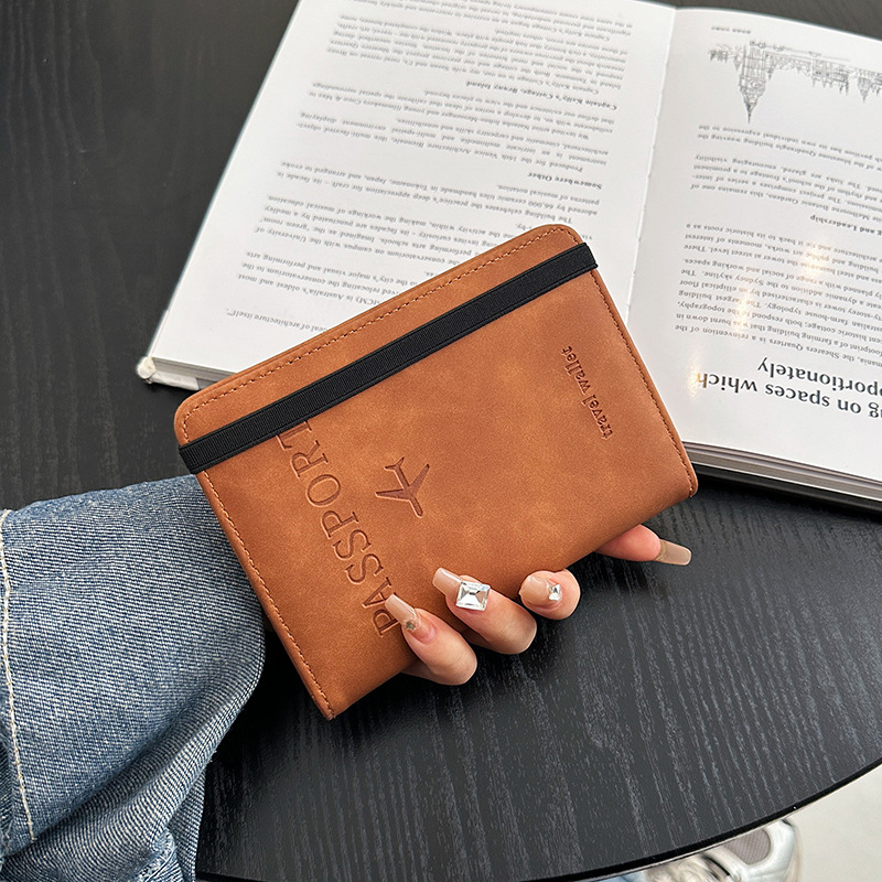 Cross-border PU leather passport holder ticket protective cover portable fashionable overseas multi-card slot anti-theft strap passport holder